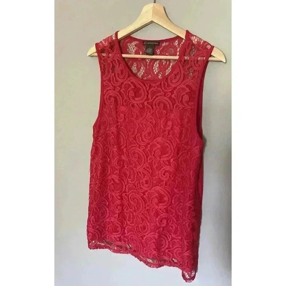 Adrianna Papell Red Lace Blouse - Picture 2 of 8